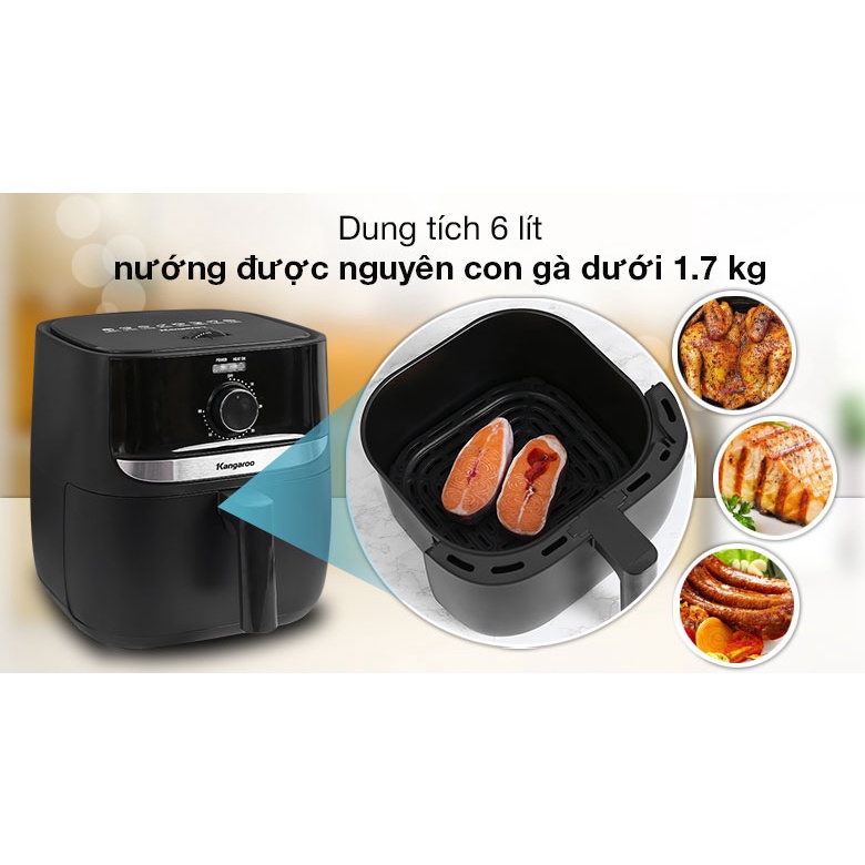 Nồi chiên không dầu loại cơ 6L  KG6AF1 - Chiên nướng không dầu mỡ - Hạn chế mùi thực phẩm, dễ dàng vệ sinh, rất an toàn