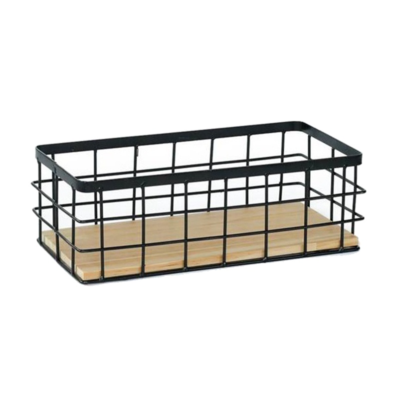 Set 2 Giỏ Đựng Đồ Bằng Kim Loại Với Đế Gỗ Trang Trí Nhà Ở