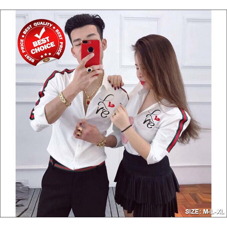 ÁO SƠ MI NAM NỮ ĐỈNH CAO THỜI TRANG HỌA TIẾT TRÁI TIM ĐẸP TA04