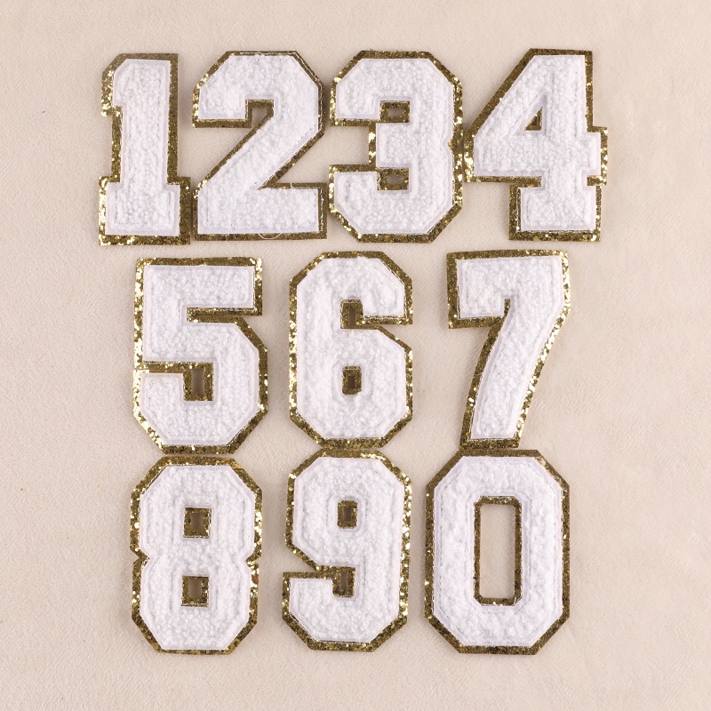 Miếng Dán Ủi Quần Áo Hình Chữ Số Màu Trắng / Xanh Dương / Vàng 8CM