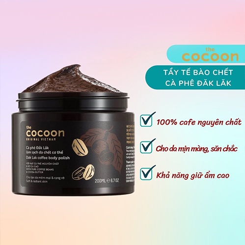 Tẩy tế bào chết COCOON,  Cà phê Đắk lắk làm sạch da chết COCOON 200ml