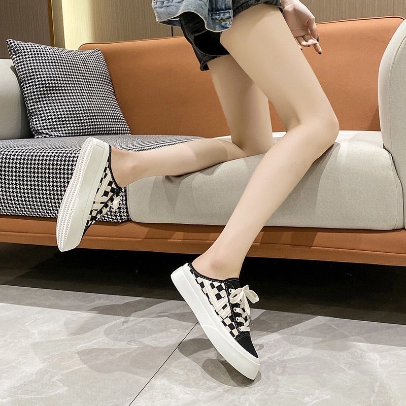 Giày Sục Đạp Gót Nam Nữ ,Sneaker Độn Đế 3cm Đi Học Thể Thao Đẹp Kẻ Ô Vuông Vans