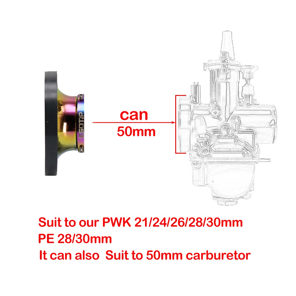 Universal 50mm Motorcycle Air Filter Wind Horn Cup Alloy Trumpet with Guaze High Flow Intake Pipe Modified Scooter