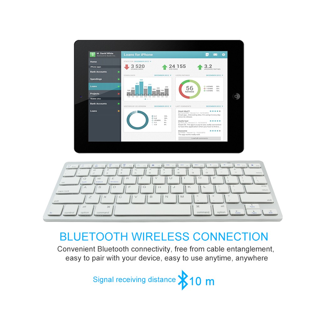Bàn PhíM Bluetooth Siêu MỏNg TiếNg Anh / TiếNg Nga / Tây Ban Nha / Ả RậP / Ngôn Ngữ NhậT Bả