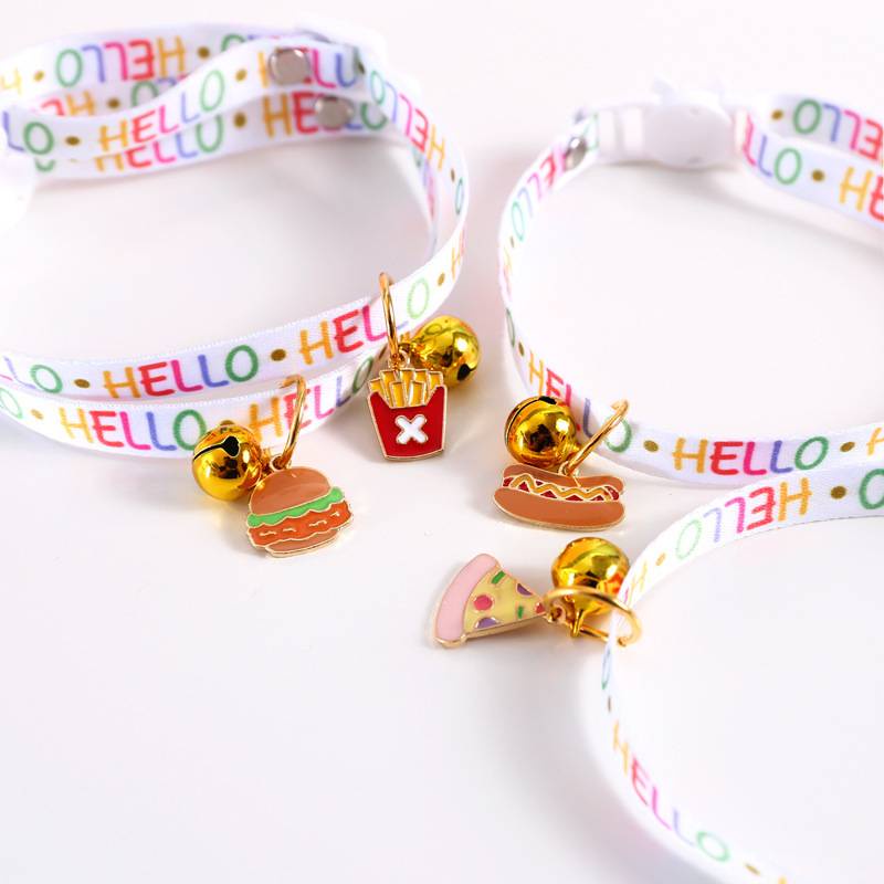 Vòng cổ mặt hình bánh pizza/ khoai tây chiên nhiều màu cho thú cưng