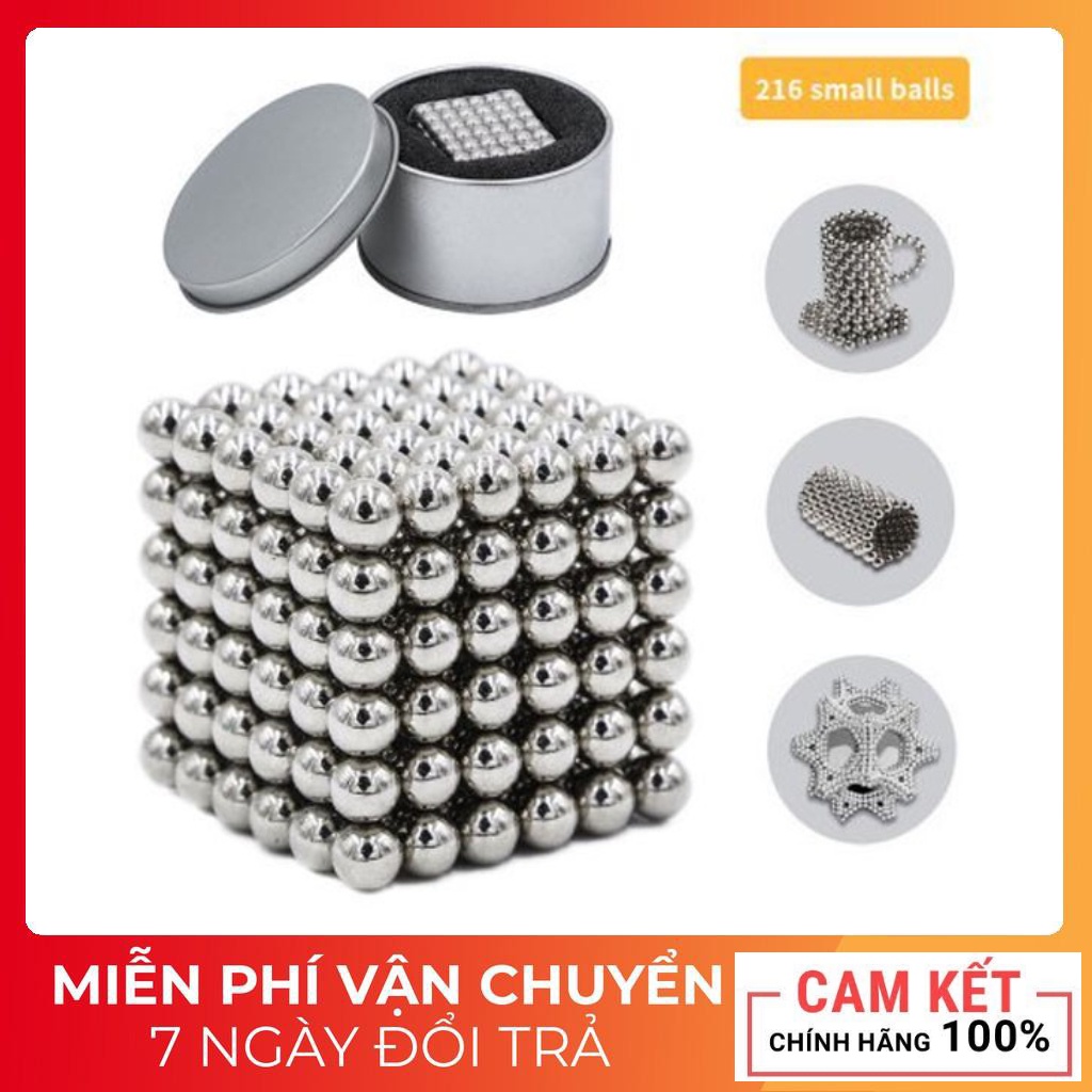 Bộ nam châm xếp hình đồ chơi màu bạc 216 viên màu bạc 5mm FULLBOX Hộp Nhôm Bọc Xốp