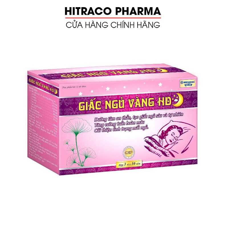 Viên uống ngủ ngon Giấc Ngủ Vàng dưỡng tâm an thần, giảm stress mất ngủ - Hộp 30 viên [Giấc Ngủ Vàng Hồng]