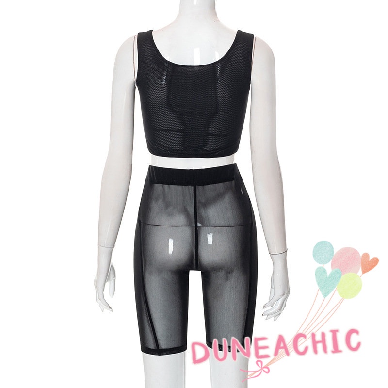 DUNEA Set Áo Tank Top Lưới Xuyên Thấu + Quần Sọt