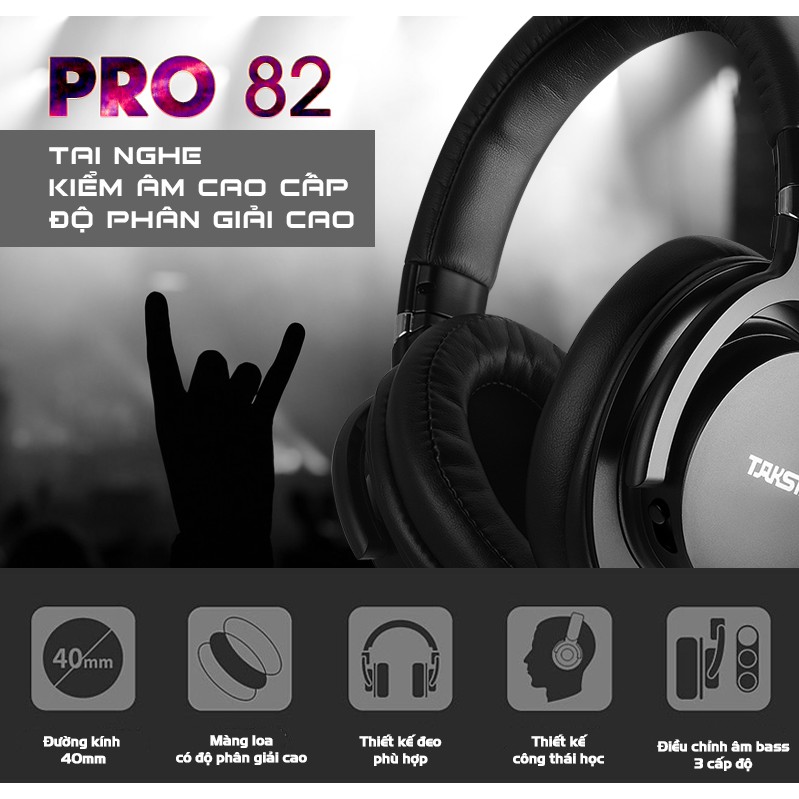 Tai nghe kiểm âm cao cấp Takstar Pro 82 | Tai nghe Gaming cao cấp dùng lâu không bị đau tai [ CHÍNH HÃNG ]
