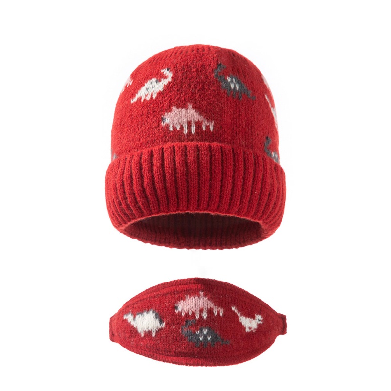 Bộ 3 Món Gồm Mũ beanie Dệt Kim Che Mặt Và Khăn Choàng Cổ Hình Khủng Long Giữ Ấm Mùa Đông Cho Bé