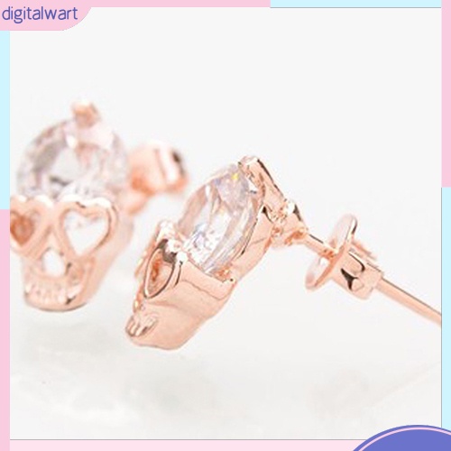 Cặp khuyên tai thiết kế hình đầu lâu đính đá kim cương nhân tạo sang trọng cá tính dành cho nữ