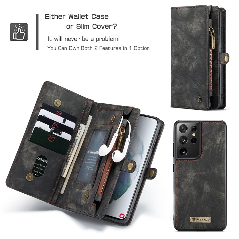 Samsung Galaxy S21 Ultra 5G S21FE S21Plus S20FE 5G S20 Ultra Plus Card Slot Phone Case PU Luxury Leather Wallet Magnetic Attraction Flip Cover For Samsung S21 FE S21Ultra S20Ultra S20Plus S20FE Business Stand Casing Holder PHONE CASE zipper card holder