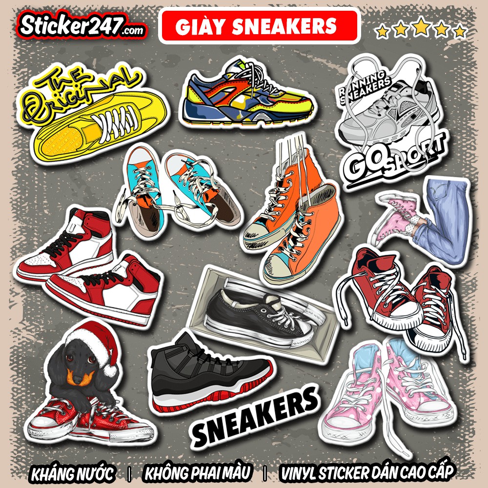 Sticker Giày Sneakers, giày thể thao 𝑭𝒓𝒆𝒆𝒔𝒉𝒊𝒑 chống nước sticker dán laptop, điện thoại, đàn, mũ bảo hiểm, vali - SNE03