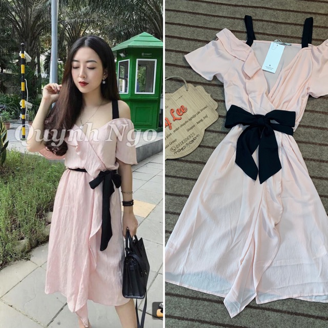váy hồng nud trễ vai