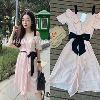 Váy hồng nud trễ vai