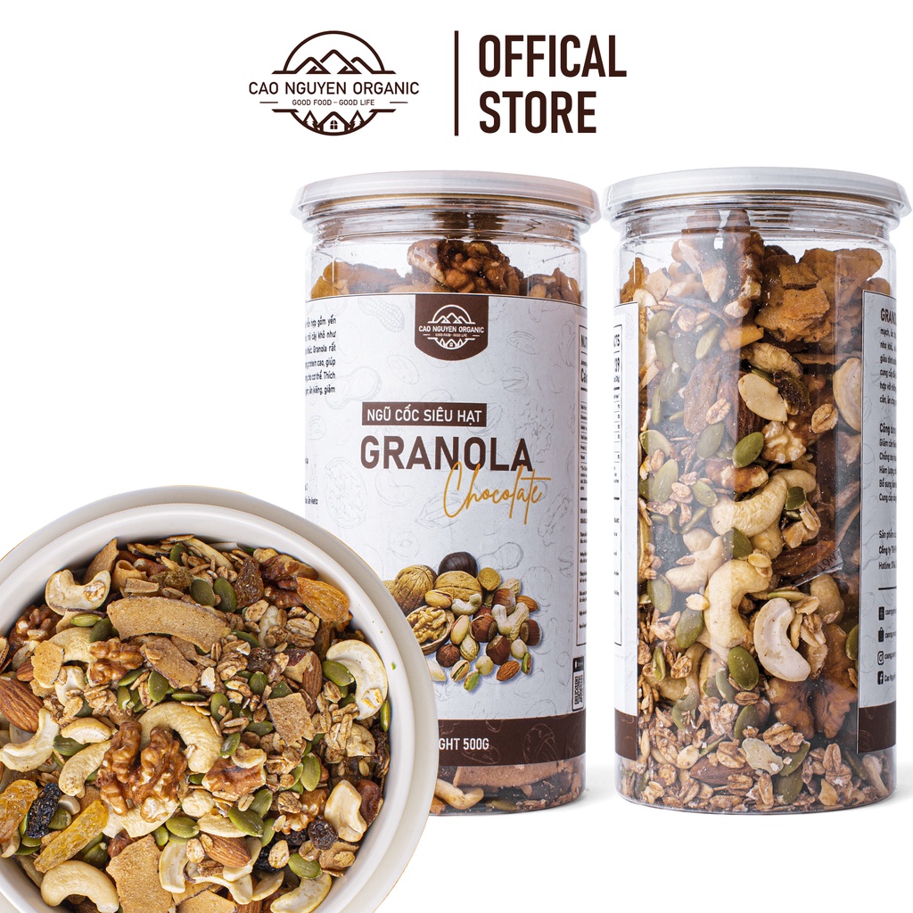 Granola siêu hạt vị Chocolate CN ORGANIC thơm ngon, ngũ cốc giảm cân có thêm hạt óc chó 250g/500g GRCC0004