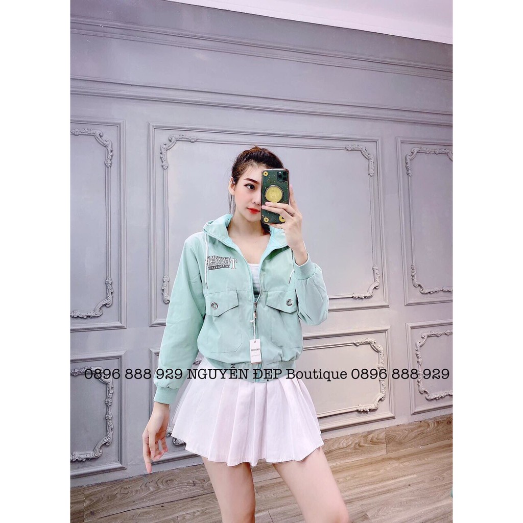 Áo khoác nữ Áo khoác nữ gió dù 2 lớp chống nắng phối viền túi hộp ngộ nghĩnh-dễ thương