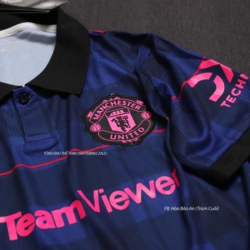 Bộ quần áo đá banh CLB MU TeamView 2023 màu xanh hồng có cổ