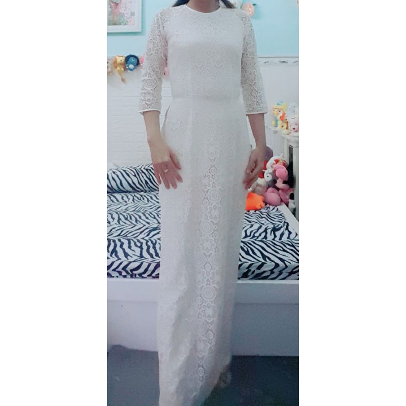Thanh lý áo dài trắng ren kèm quần trắng eo &lt;72cm