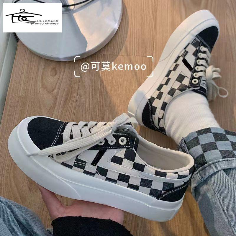 Giày Thể Thao Canvas Đế Dày Mũi Tròn Màu Trắng Đen Thời Trang Cho Nữ
