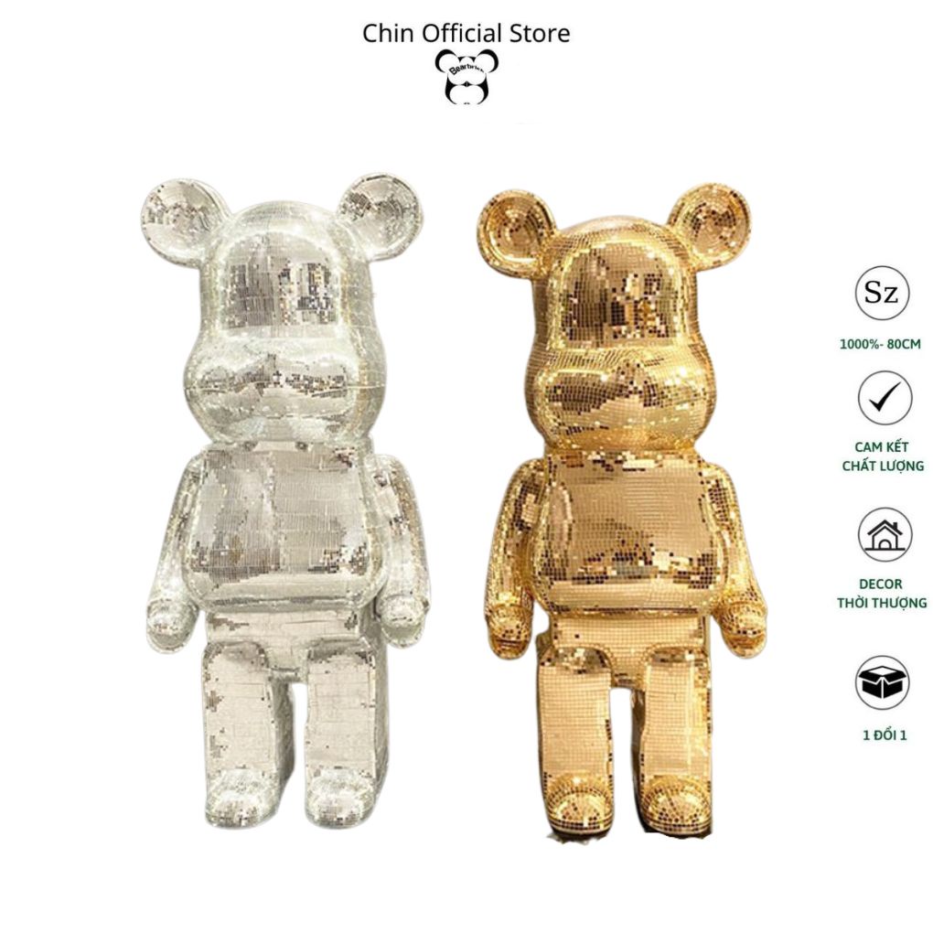 Bearbrick, gấu bearbrick sz to 80cm và sz , mẫu bling đủ 3 màu bạc, vàng và vàng ánh hồng - Chin Official Store