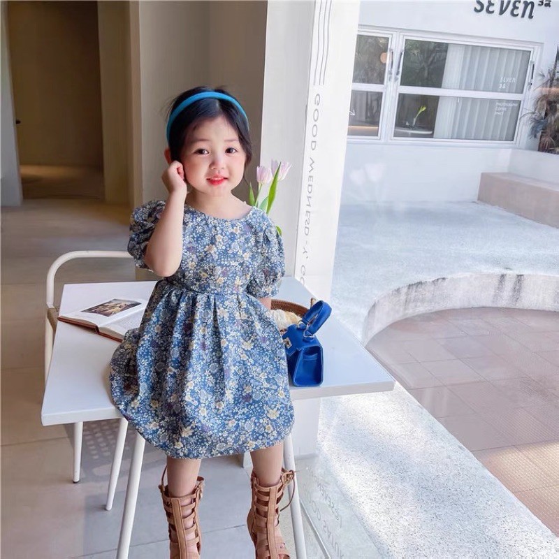váy hoa 3 cúc lưng hở eo bé gái