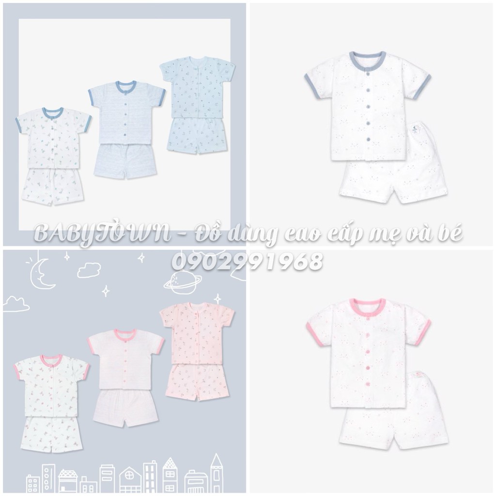 Bộ cộc tay cài giữa Miomio 100% cotton mỏng mát