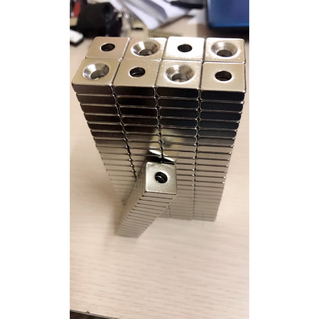 [Xả Kho 10 viên] nam châm vuông 15x10x5mm lỗ 4, loại nam châm trắng đất hiếm lực hút siêu mạnh