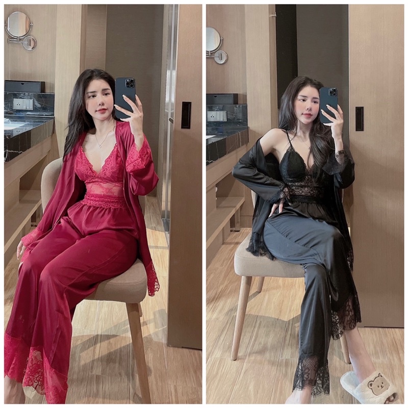 Đồ bộ mặc nhà, đồ ngủ nữ, kèm mút ngực, áo choàng ngoài, lụa satin mềm mịn | BigBuy360 - bigbuy360.vn