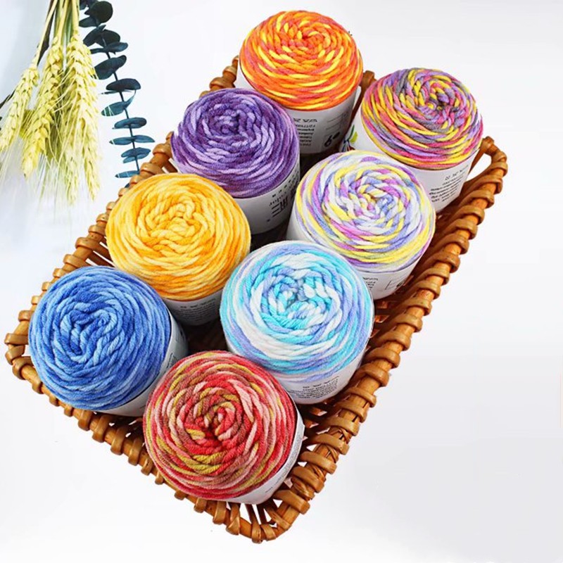 Cuộn chỉ Cotton dày 5 màu Gradient dùng đan áo len/ khăn choàng DIY