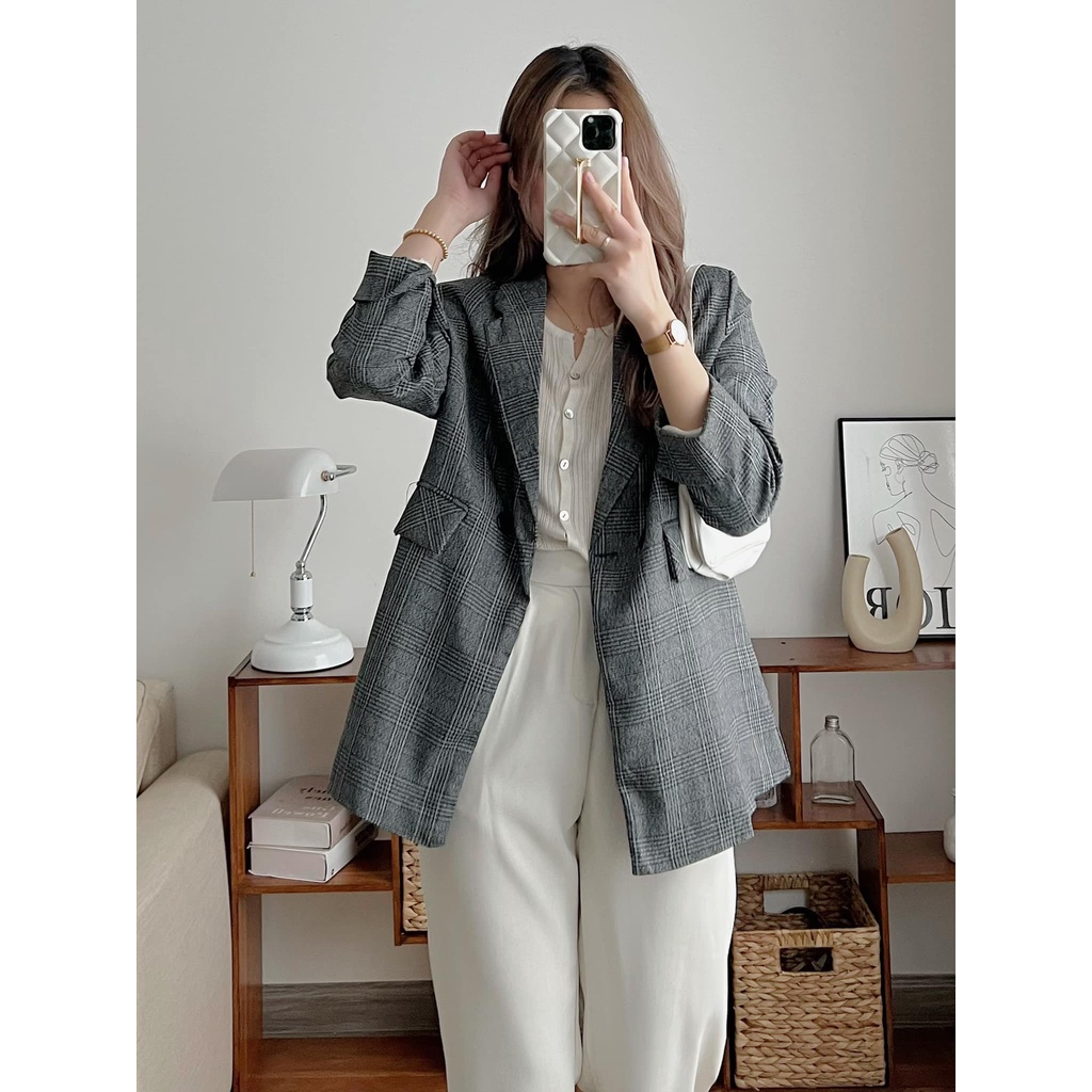 Áo Blazer Kẻ Gập Tay, Áo Blazer 2 Lớp - Titto Closet