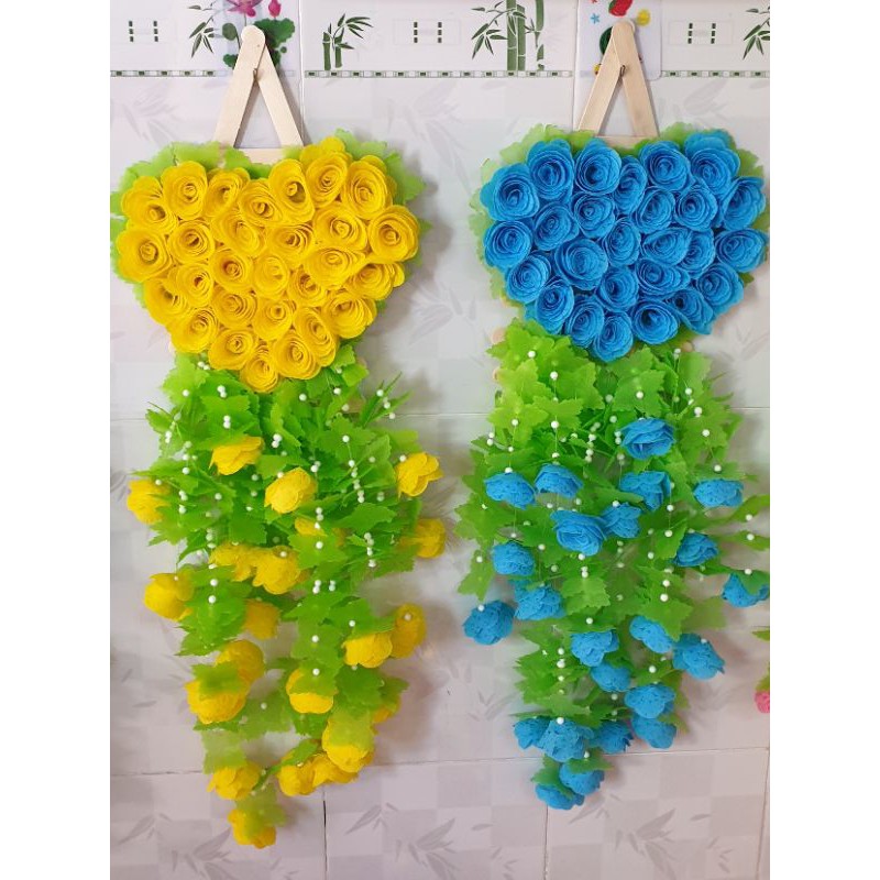 hoa treo tường, 2 bộ nguyên liệu hoa hồng tim màu như hình.