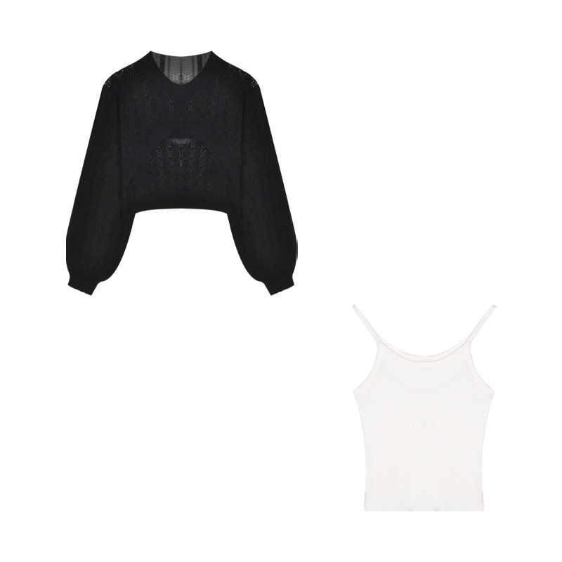 Áo croptop tay dài dáng rộng họa tiết rỗng/ áo hai dây kiểu dáng thời trang  | BigBuy360 - bigbuy360.vn