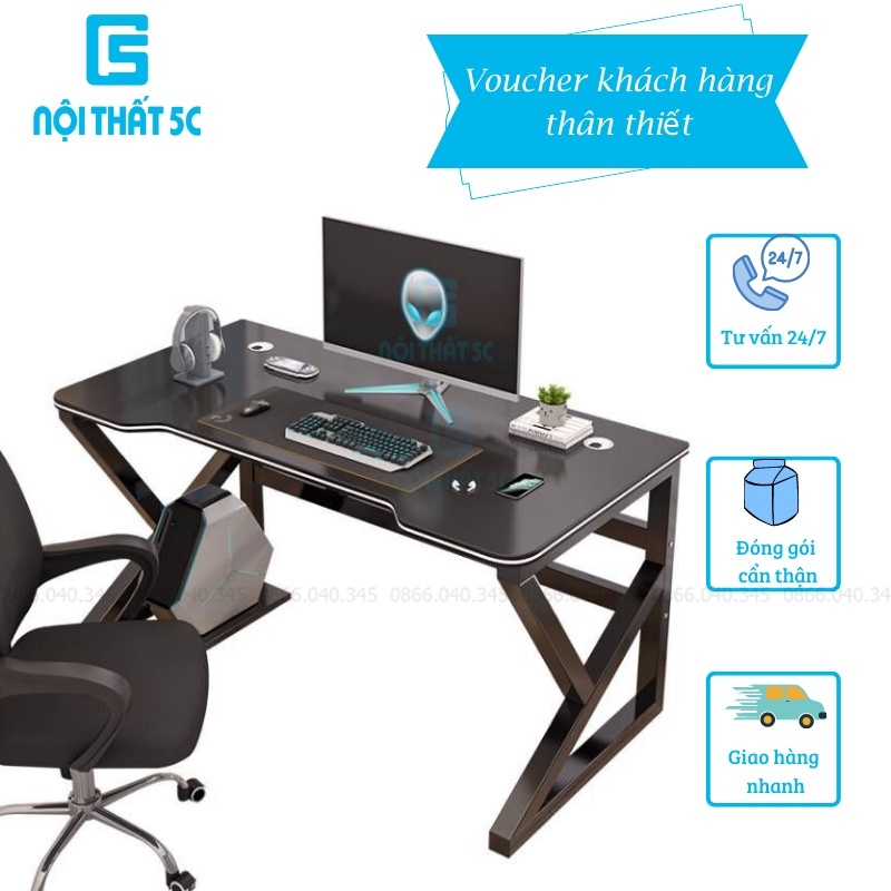 Bàn gaming làm việc mặt gỗ thiết kế cá tính decor phòng game, Bàn UKZ chắc chắn bền bỉ để PC máy tính cây