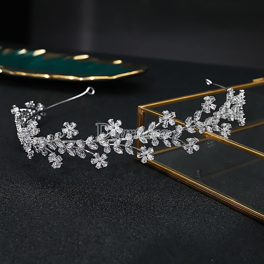 Vương Miện Cài Tóc Đính Đá Zircon Thời Trang Cho Cô Dâu