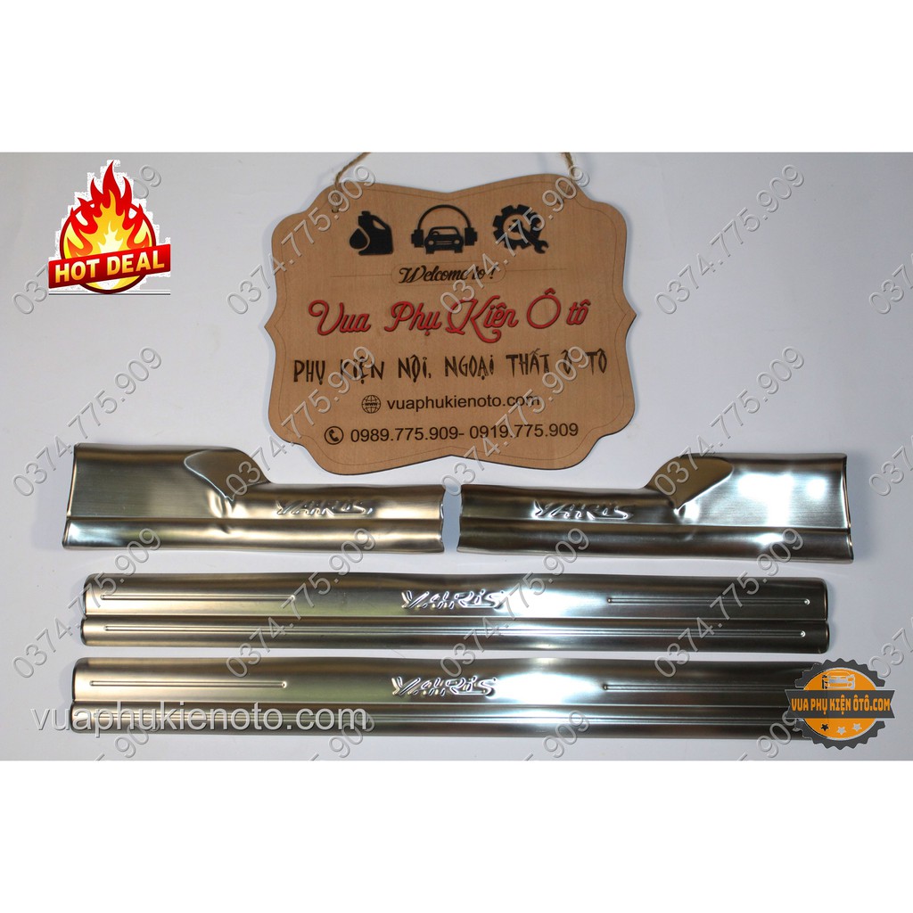 (TẶNG THÊM 2 cuộn băng keo 3M) Ốp bậc cửa Yaris 2014- 2017, 2018-2020 -Bộ 8 miếng inox trong ngoài