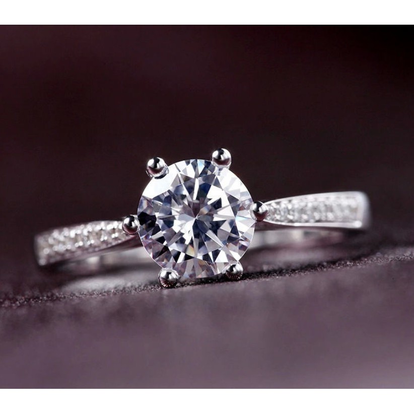 Thời trang sáu móng vuốt vòng S925 bạc cao carbon kim cương nhẫn cho phụ nữ