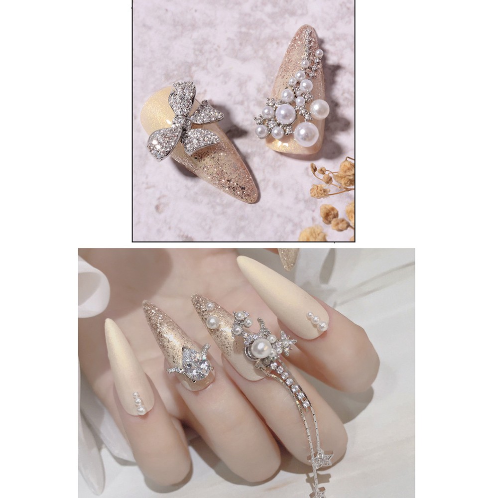 [Hàng mới về] Phụ kiện đính móng hình đôi cánh kỳ lân dây chuỗi màu bạc đính đá zircon phong cách Hàn Quốc