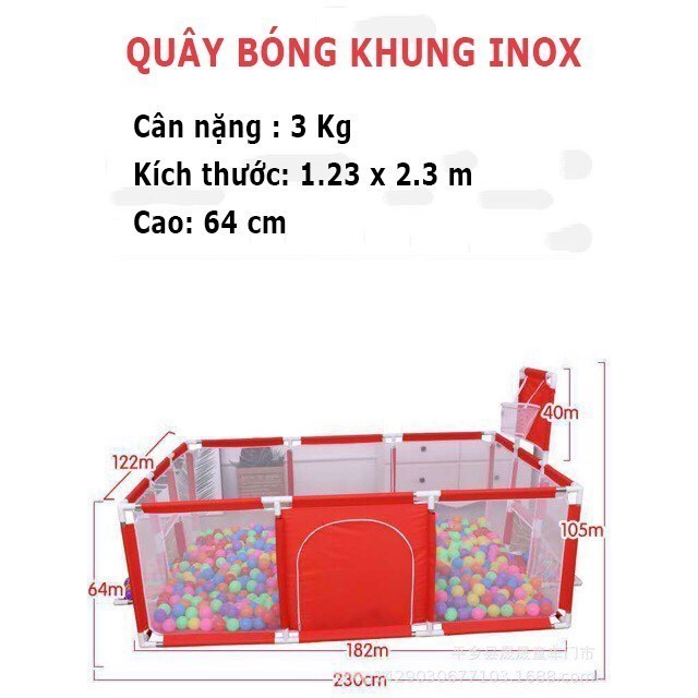 Nhà bóng cho bé, Quây bóng lều chơi bóng cho bé khung inox chữ nhật