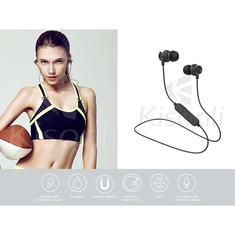 Tai nghe bluetooth thể thao Kisonli A2 chống nước tiêu chuẩn - thiết kế nam châm 2 đầu (đen)