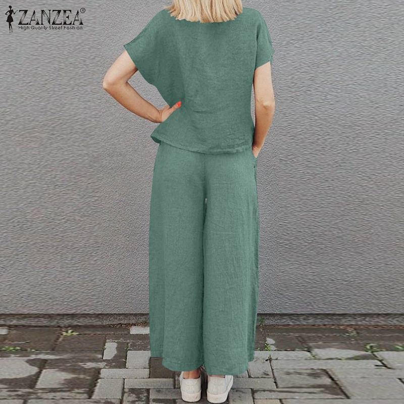 Set ZANZEA áo thun ngắn tay + quần dài ống rộng thời trang nữ