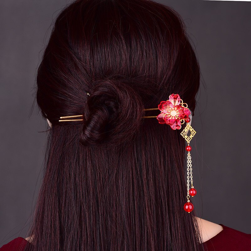 Trâm Cài Tóc Cổ Trang Bằng Kim Loại Đính Hoa Phong Cách Trung Hoa