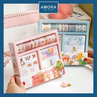 STICKER CUTE Fruit Fairy Tales gift box - 10 Cuộn washi tape + 30 trang giấy note + 10 tờ Sticker dán - Amora UNI