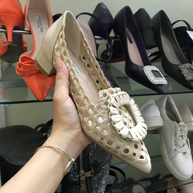 Giày da bóng cut out thêu siêu đẹp