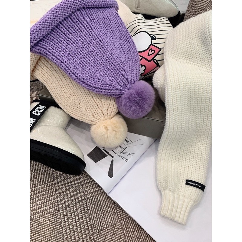 Mũ len cục bông tháo rời CHENCHENMA