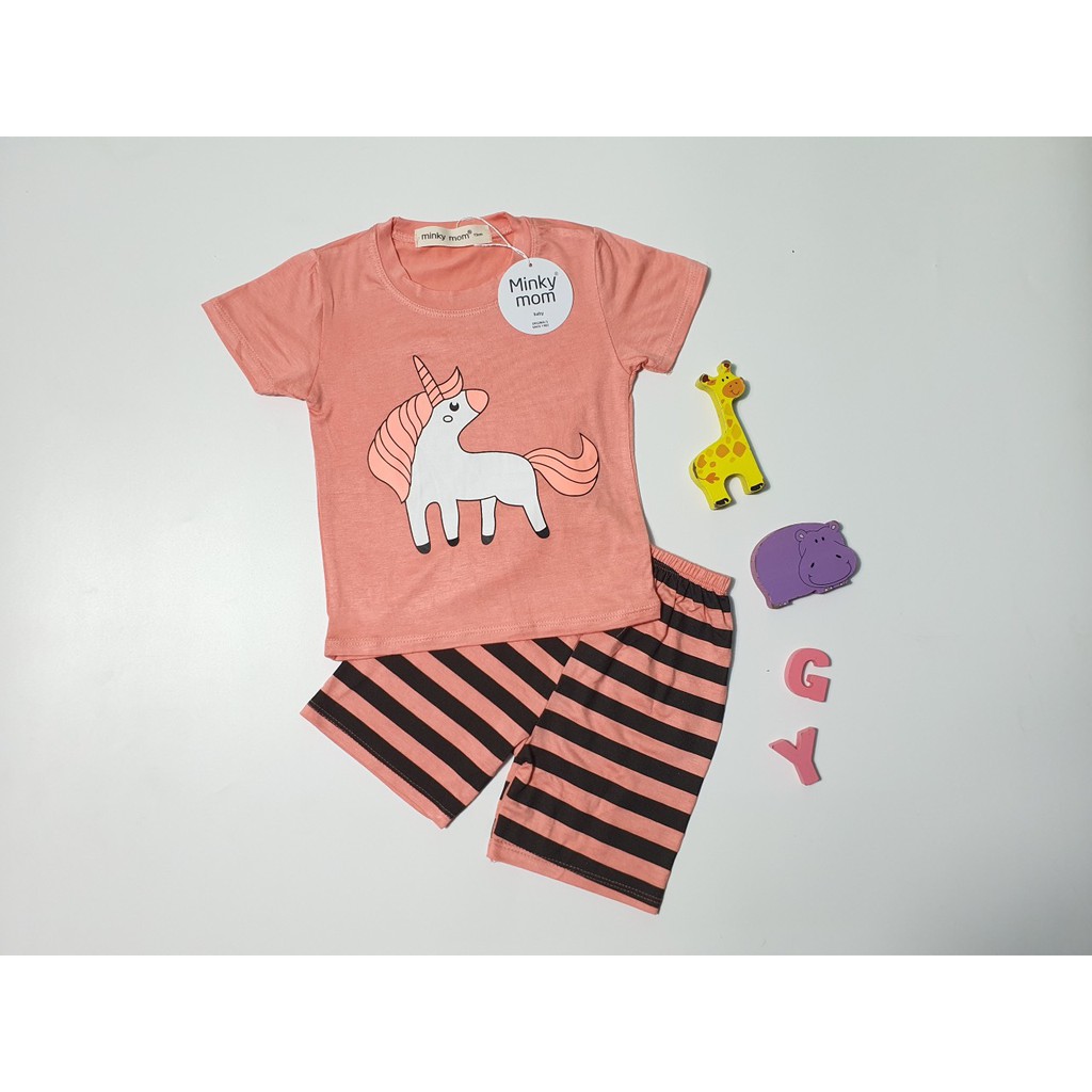 Bộ Cộc tay Minky mom Thun Lạnh in hình Động Vật Dễ Thương quần kẻ Cho Bé