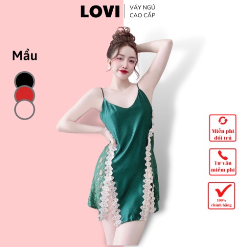 Váy ngủ 2 dây xẻ tà lụa satin phối ren đẹp đầm ôm body sexy gợi cảm cao cấp giá rẻ 017 - HÀNG MỚI VỀ