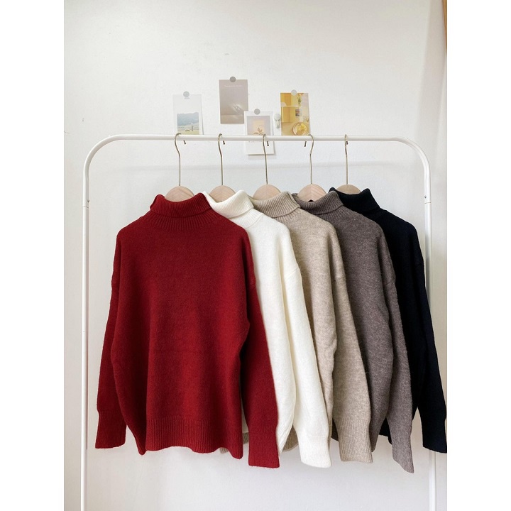 Áo len trơn cổ lọ chất mịn, áo len cổ cao len lông thỏ dáng rộng - Mono Boutique | BigBuy360 - bigbuy360.vn