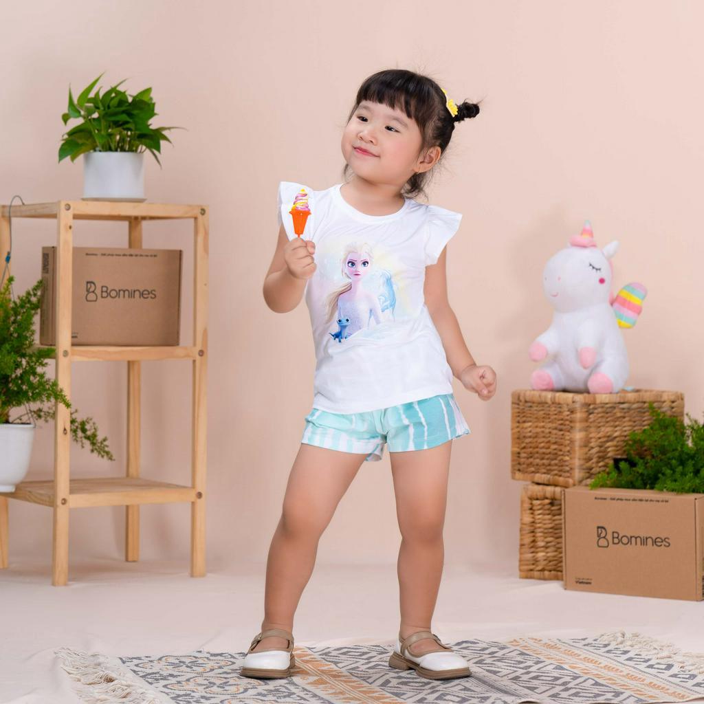 Đồ bộ bé gái hình công chúa Elsa BOMINES, quần ngắn, thun cotton loang màu cho bé 3-10 tuổi, 12- 30kg DBSBGELSAQUANLOANG