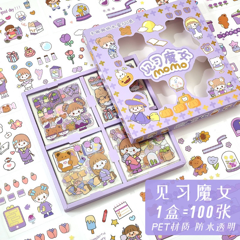 Combo 1 hộp 100 miếng sticker hình dán nhiều chủ đề dễ thương, cute - trang trí decor
